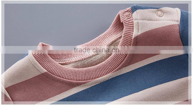 High quality long sleeve stripe cotton fleece baby romper
