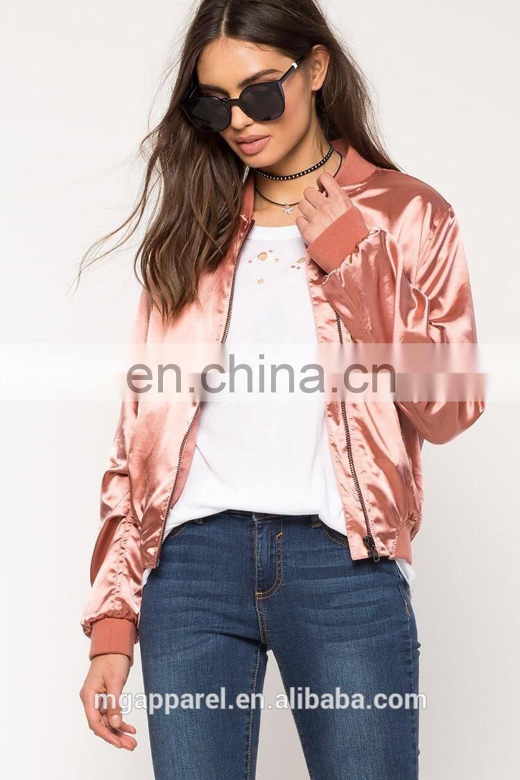 China clothing manufacturer custom plain Satin Bomber Jacket wholesale