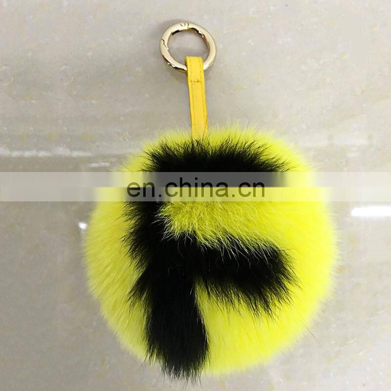 Fur pom pom keychain whole fox fur accessory alphabet bag charm
