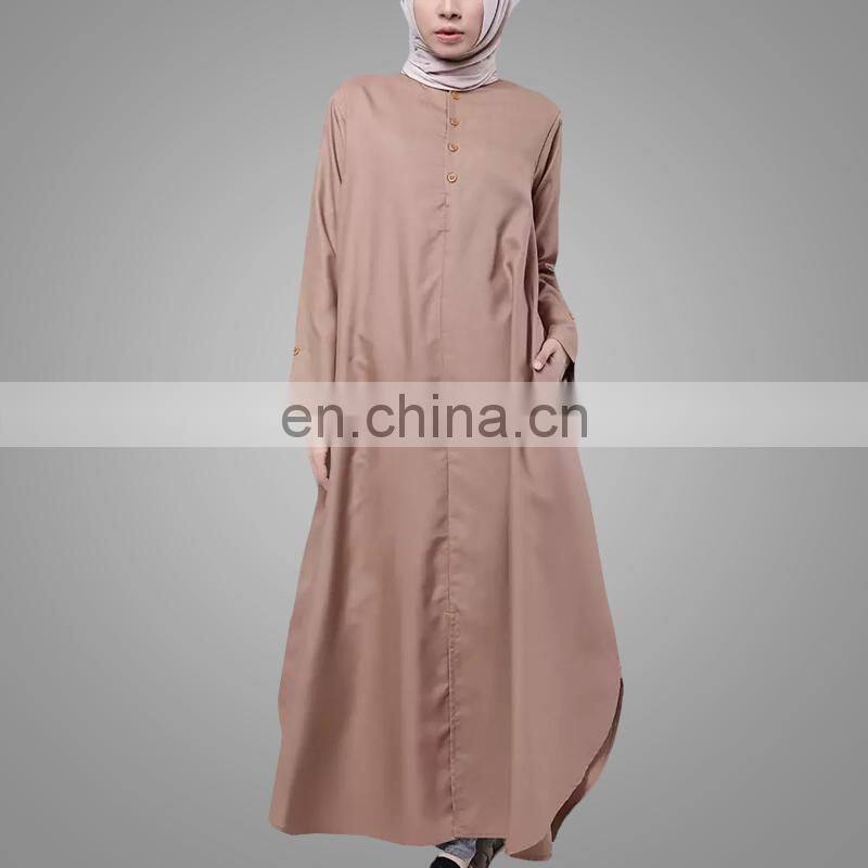 Muslim jubah new style long sleeves abaya in dubai half buttons maxi islamic dresses