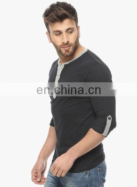 Fashion dry fit oversize v neck collar t shirt 100% cotton long sleeve men t-shirt