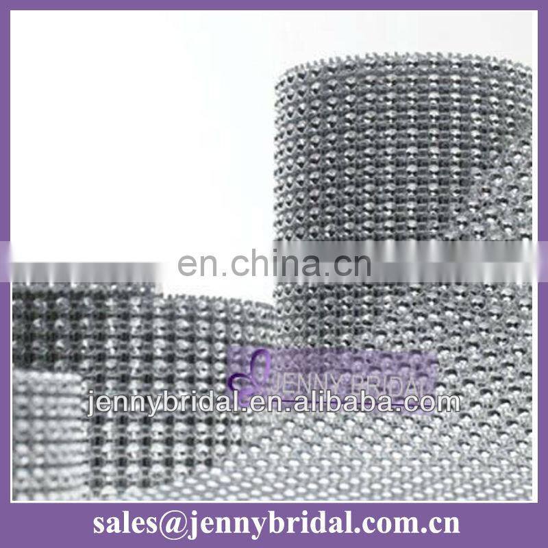 WR001A wedding table skirt decoration, mesh silver diamond ribbon wrap