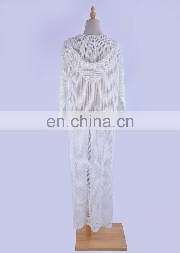 Long Beach Cover Up Dress For Women Summer Hooded Long Sleeve Mesh Crochet Coverups pareo Beach Dress Tunic Beachwear