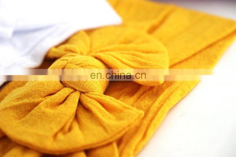 Baby turban nylon headwrap Kids Girl Handmade Soft Headbands with Bow Solid Color 18Colors