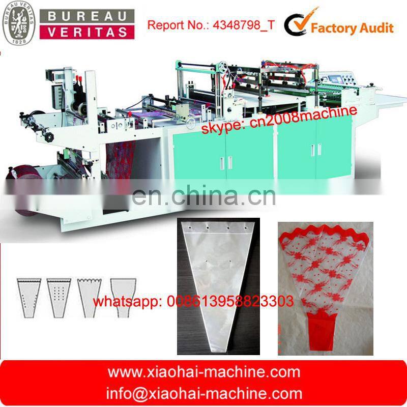 Triangle Special-shaped Plastic BOPP Fresh flower bag making machine with hole puncher with bottom sealing bars with perforating
