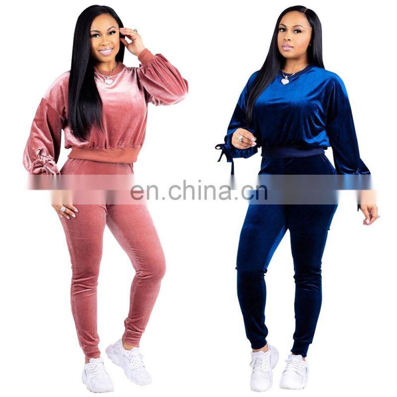 Wholesale customized women's suits European and American women's long-sleeved T-shirt tight trousers casual suit