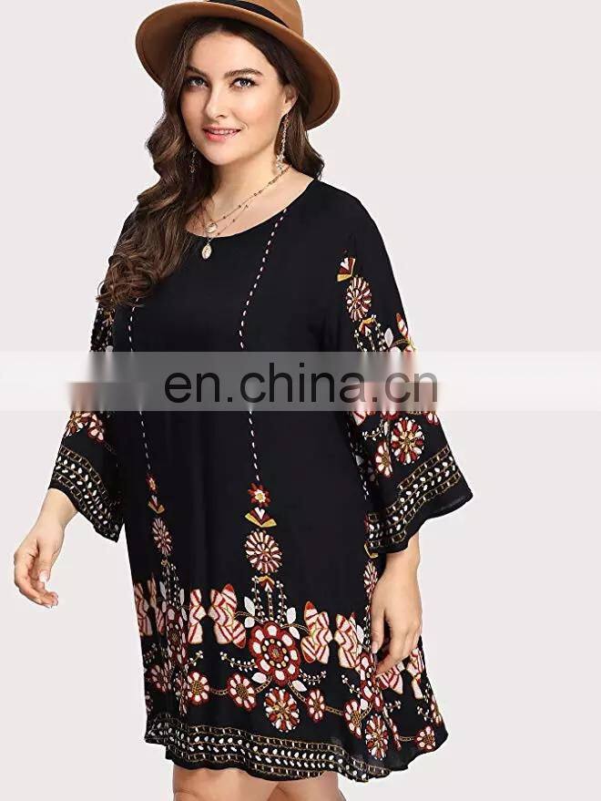 plus size clothes women bohemian style print floral clothing beach casual dress