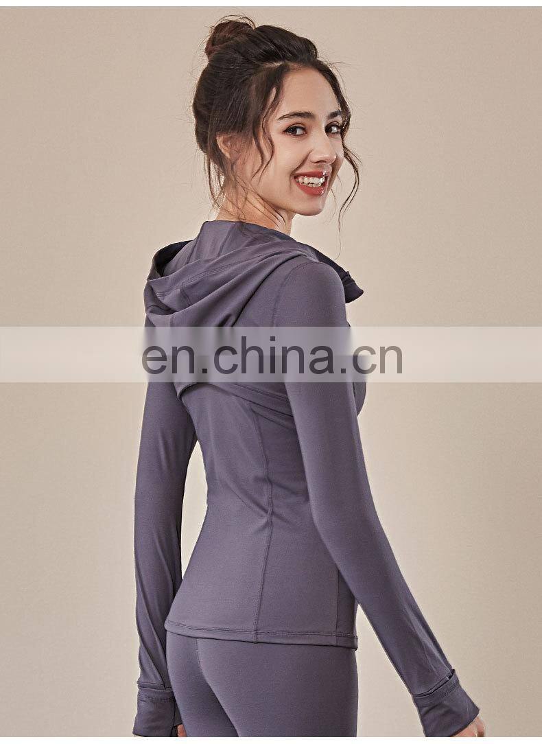 European and American fall/winter hooded sportswear women women's long-sleeved zipper tight-fitting yoga wear