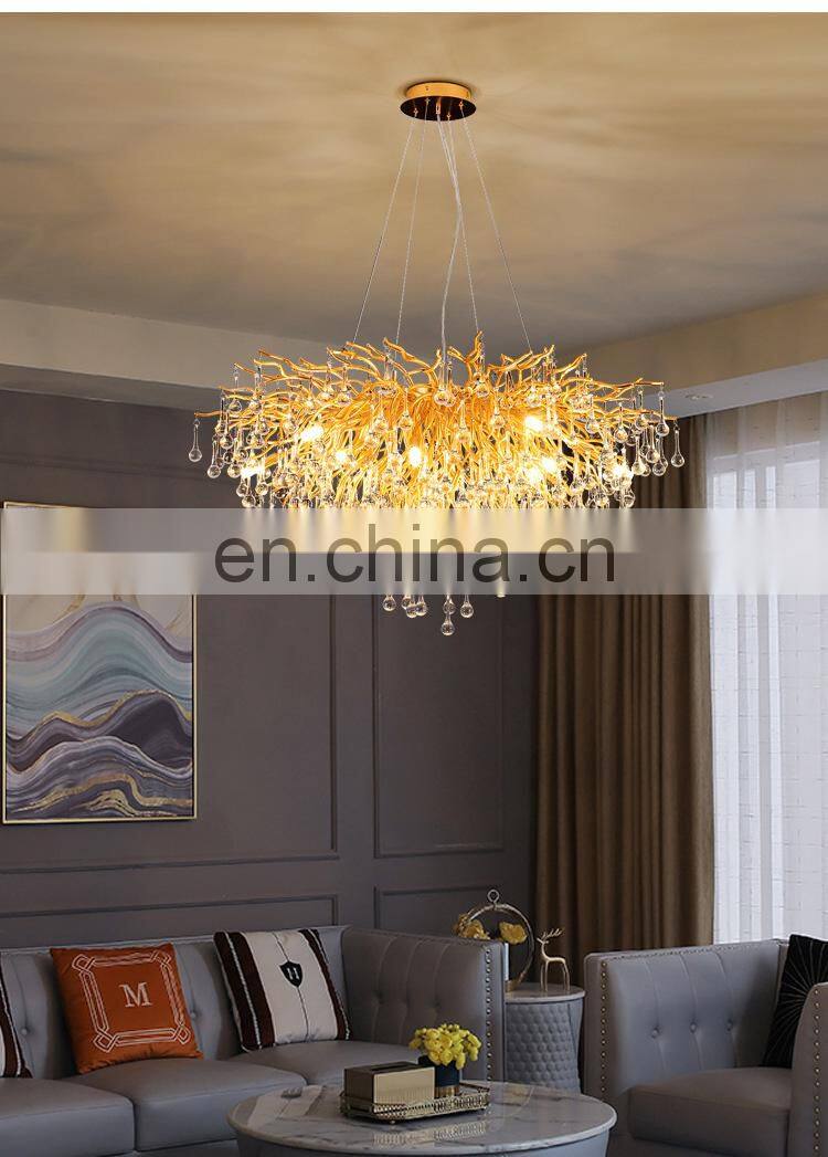 High quality Luxury Modern Crystal Chandelier Lighting Gold Copper Tree Branch Raindrop Hanging Lamp for Hotel Project Villa