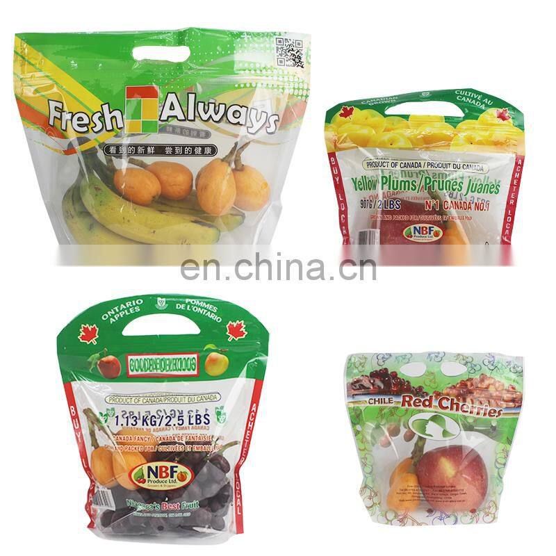 Resealable bags zip lock fruit packaging bags for grape cherry with handles