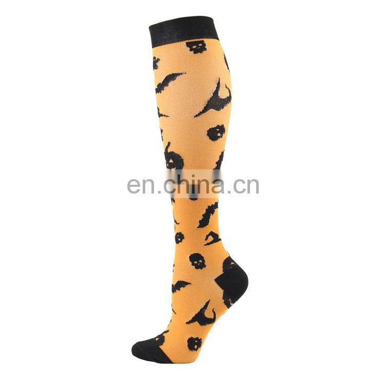 Novelty 20-30 mmhg Skeleton Bats Women Men Stocking Pumpkin Alien ET Mummy Pattern Jacquard Spooky Halloween Compression Socks