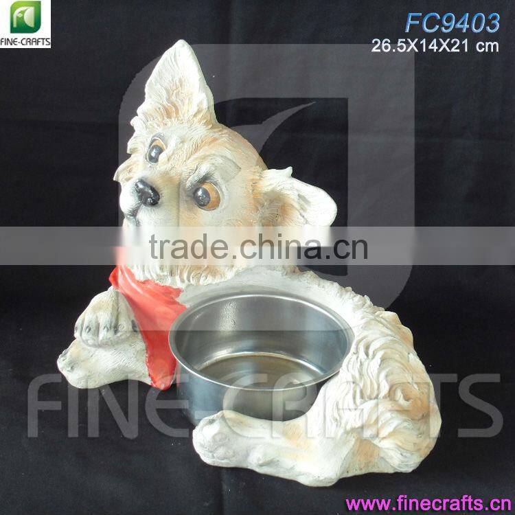 Resin dog feeder with stainless steel bowl