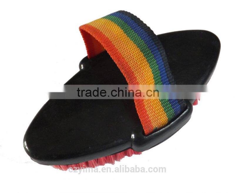 horse body brush with plastic bristle for grooming/rainbow strap