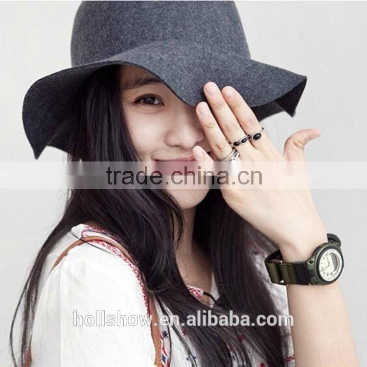 New Arrival Casual Vintage Elegant Lady Women Wide Brim Fedora Real Wool Hat
