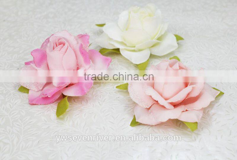 Bright pink simulation edge rose 8 cm flower heads Artificial silk cloth DIY wedding flowers Direct selling small wholesale