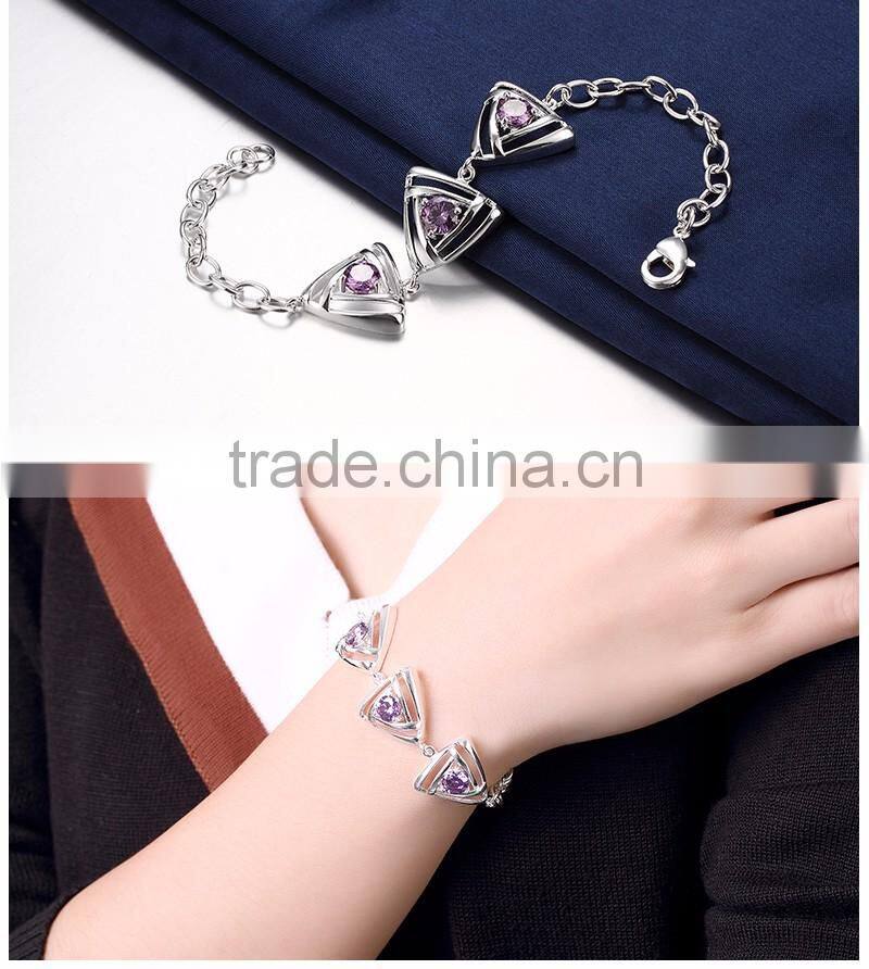 Fashion 925 silver plated circle thin chain bracelets with crystal