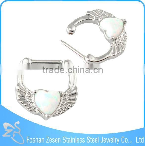Competitive price nose ring pink opal heart wings septum clicker body piercing jewelry