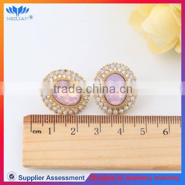 Fashion design pink color rhinestone and metal stud earrings for women
