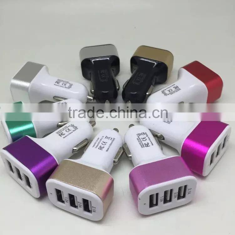 wholesale usb car charger adapter ,Aluminium ring 3 USB port car charger adapter with 3.1A output