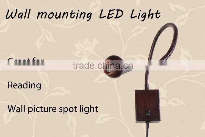 flexible 1w goose neck wall light for bedside book reading led lamp with on off switch