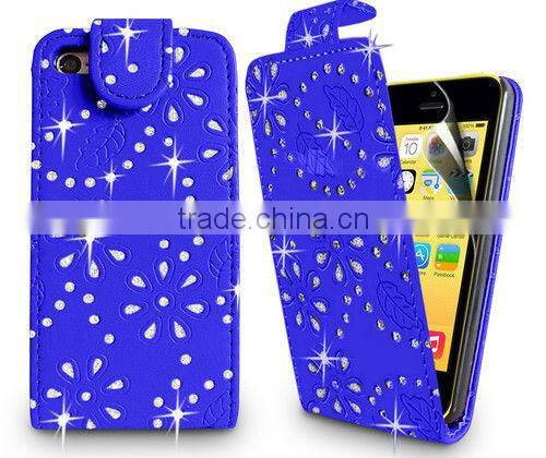 Diamond Leather Flip Bling Glitter Mobile Phone Case Cover For APPLE iPhone 5C