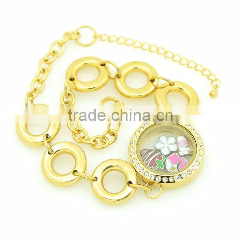 Fashionable jewelry cheap price stainless steel gold plated locket bracelet