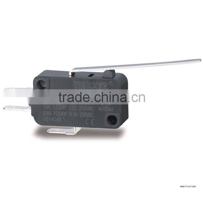CE,VDE approval 8A long hinge lever electric switch snap action limit switch ( no/nc ) with long arm omron micro switch