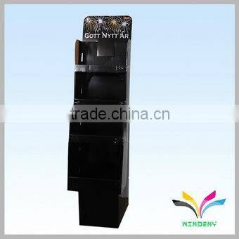 China supplier custom recyclable 3 tiers painting unique floor standing cardboard cosmetic shelving rack