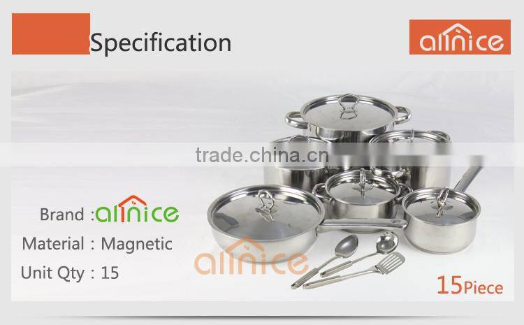 Non-magnetic stainlesss teel induction cookware set with 3pcs kithchen utensils