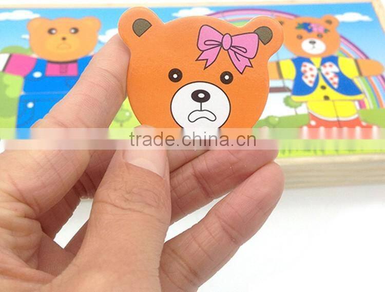 Educational wooden bear family dress up puzzle toy