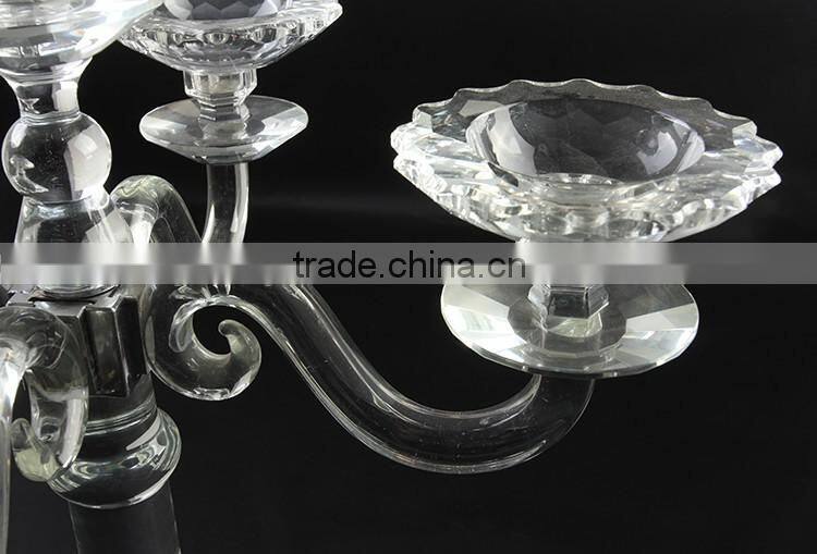 European style 3- arm with beautiful plate and drop pendant decoration Crystal Candelabra & Centerpiece for Wedding Event