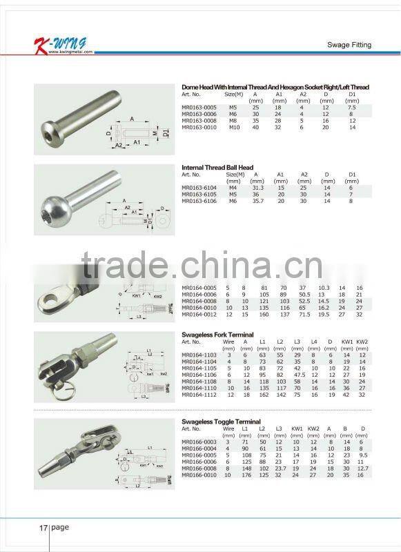 Stainless Steel Lag Screw Swage Terminal Left/Right Hand Thread