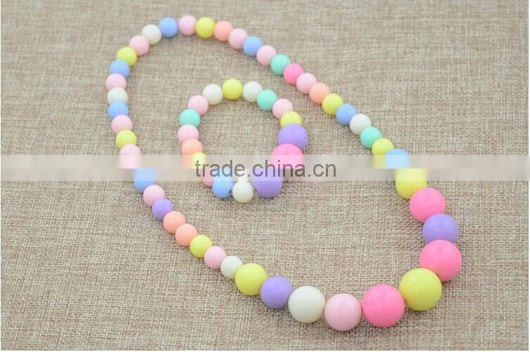 Baby Girls Round Shape Plastic Bead Candy Color Necklace Bracelet Set