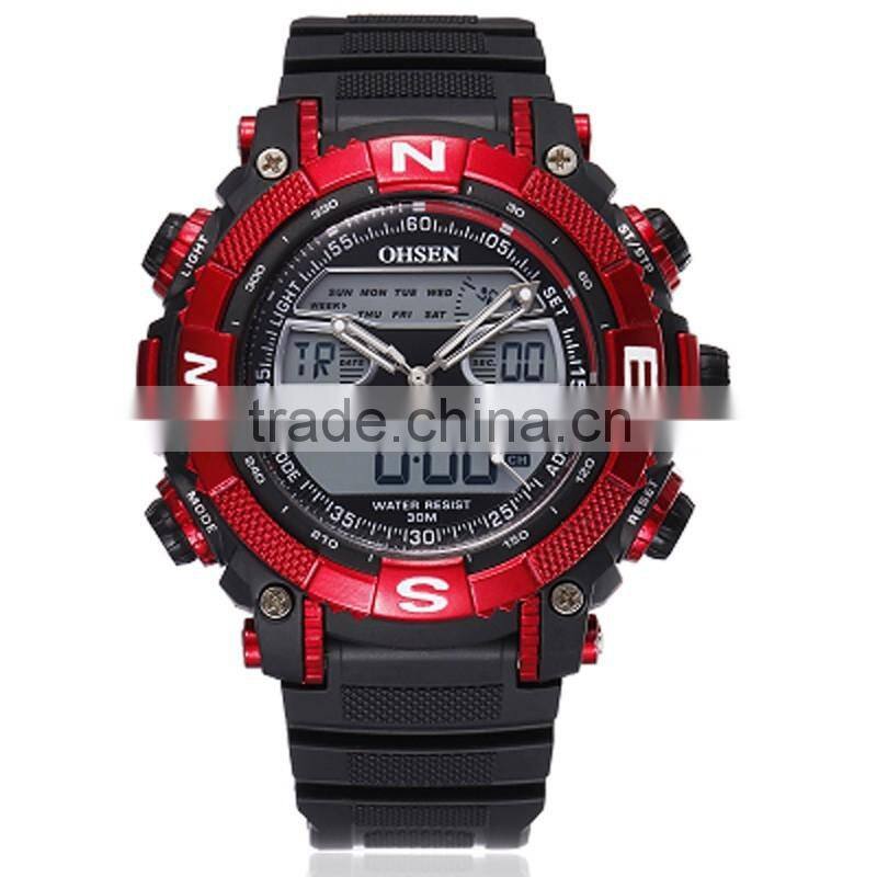 WJ-5257 Japan double movement digital men rubber strap waterproof fashion OHSEN student LED watch