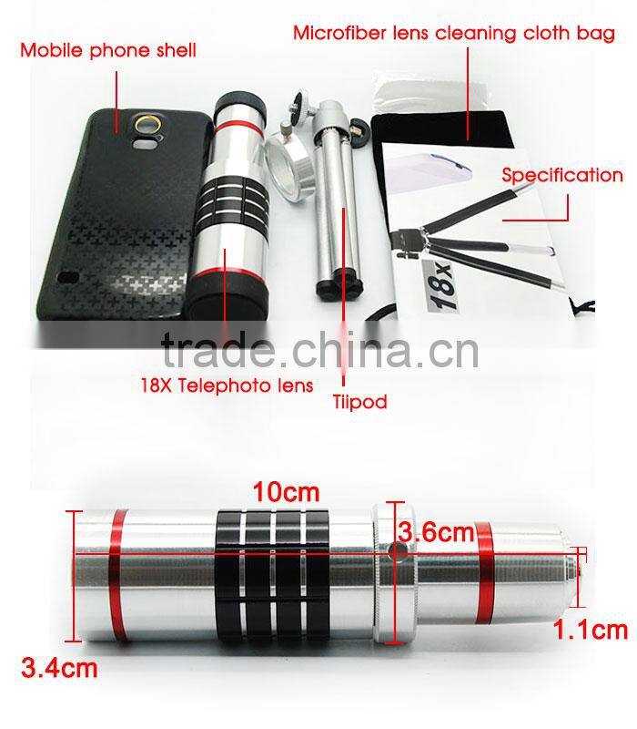 Adjustable 18X Optical Aluminum zoom camera Telescope lens for htc