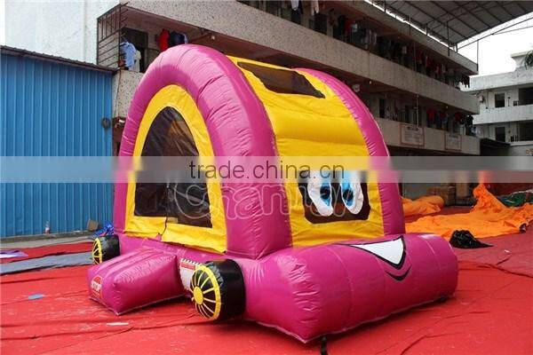 Pink cartoon car inflatable bouncer, inflatable jumping castle for kids