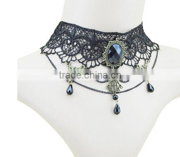Gothic Acrylic Excellent Beads Lace Collar Victorian Choker Necklace Pendant