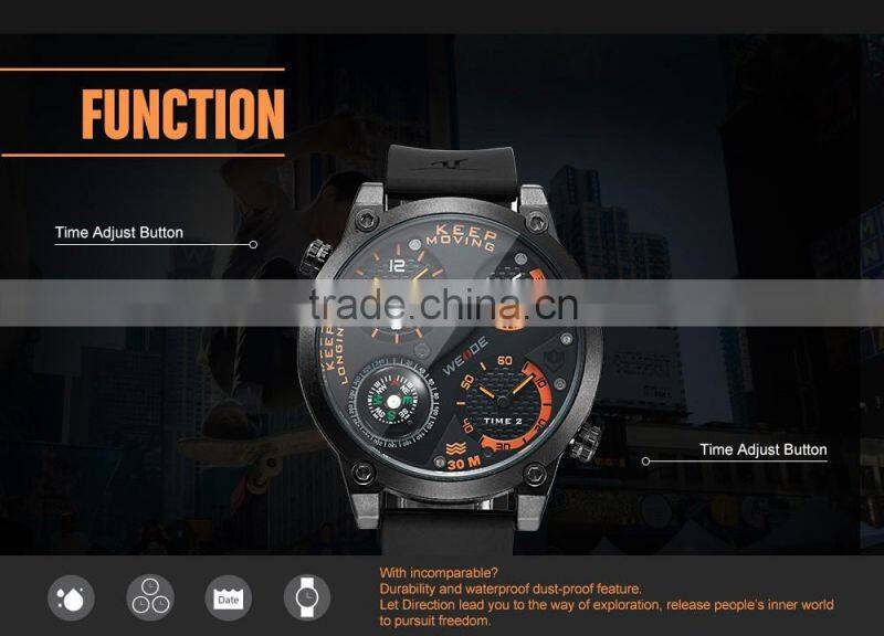 WEIDE watch men 2016 new arrival quartz watch mens leather watch strap analog with flash display watch