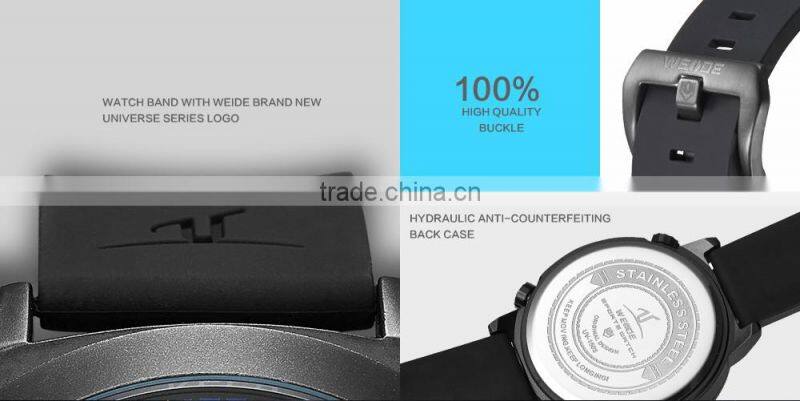 Weide mutiple time zones quartz watch, stainless steel quartz watches bezel japan 30m water resistant luxury watch for men