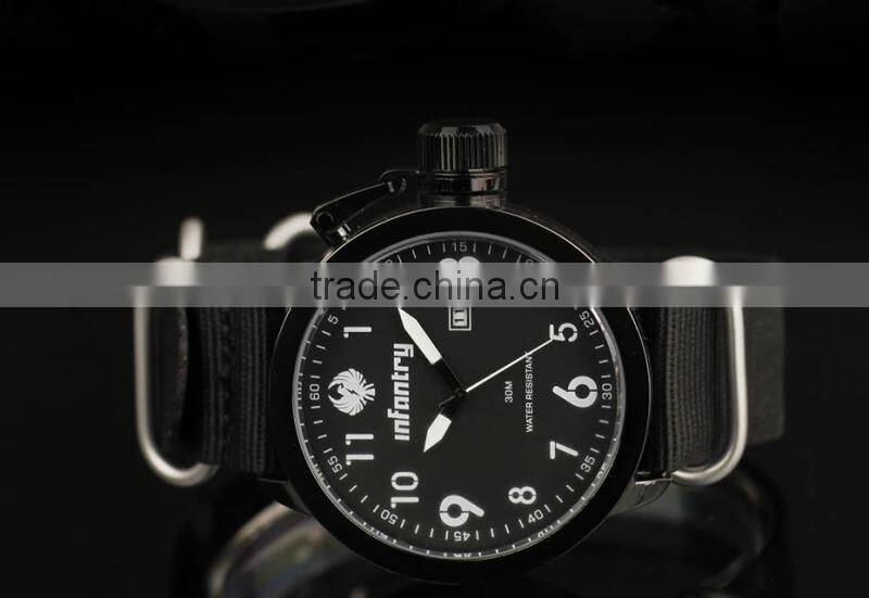 INFANTRY Men's Date Sport Army Style Nylon Fabric Quartz Black Watch