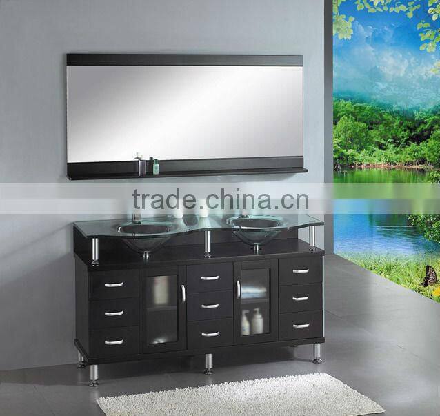 North Amercia Design Floor Mount Double Basin Wooden Bathroom Cabinet