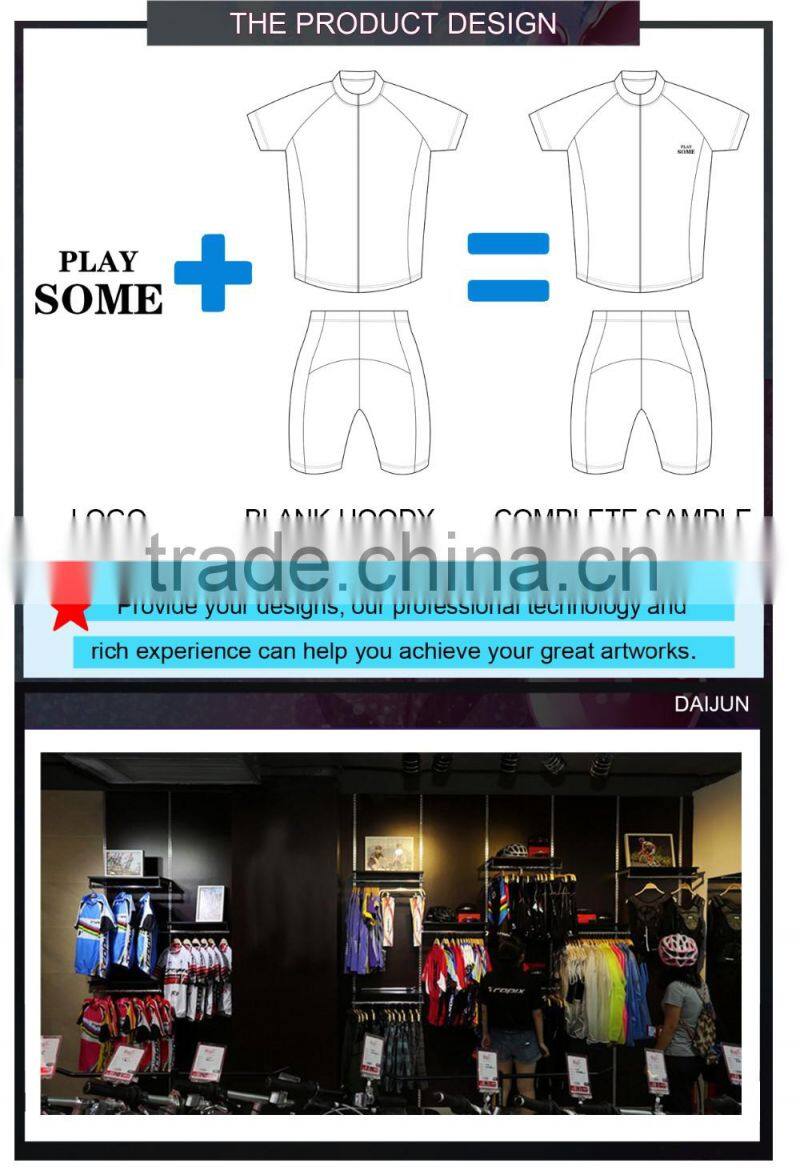 Daijun OEM 2016 new design high quaity blue man cycling jersey and shorts