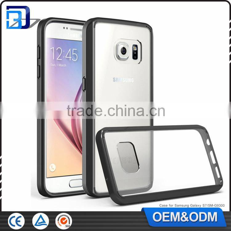2016 Top Selling Transprant 2 in 1 TPU Bumper + Hard Plastic Hybrid Back Cover Acrylic Case For Samsung Galaxy S7