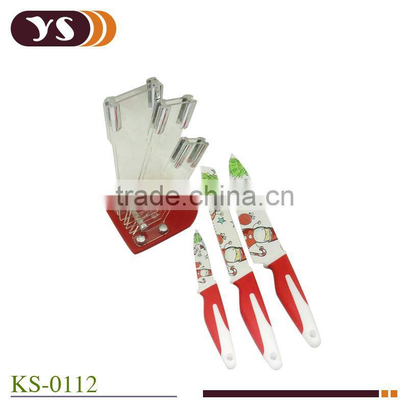 3pcs non-stick coating patterned knife set with knife holder