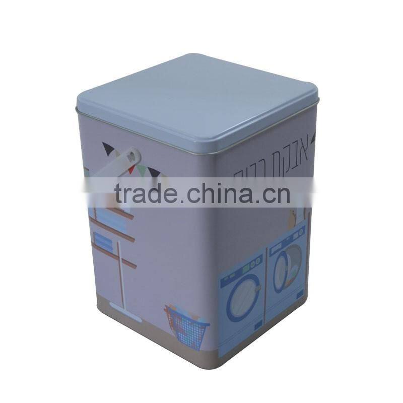 plastic handle custom washing powder storage tin box/Laundry machine shaped washing powder tin container metal storage box