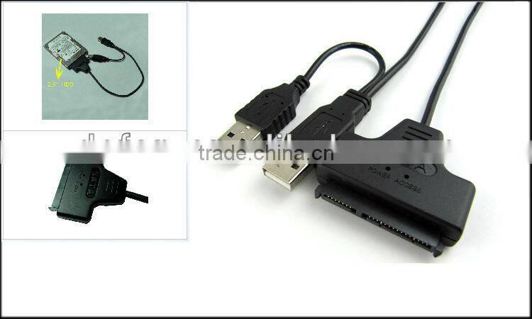 New Black USB 2.0 For 2.5" HDD to SATA 7+15 Pin 22Pin Adapter Cable