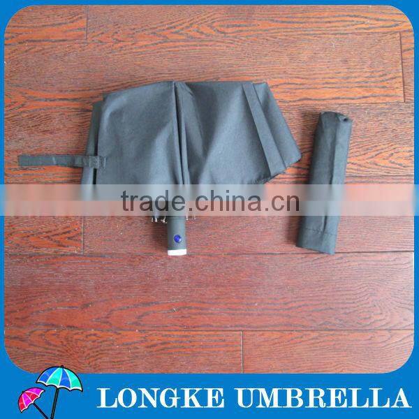 3 fold black umbrella with torch handle/LED light umbrella