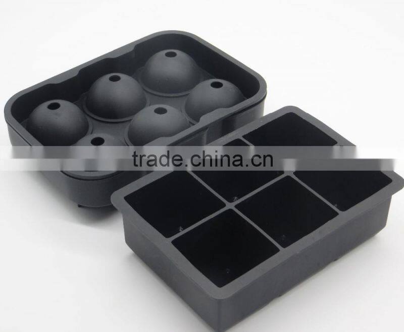 wholesale FDA food grade bpa free big sphere cube homemade 6 cavity silicone ice cooler mold
