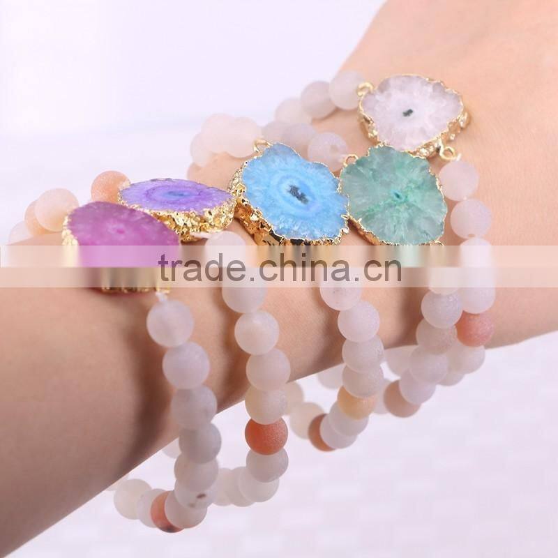 Mix Color Quartz Stone Druzy Bracelets Matte Frosted Agate Beads Bracelets