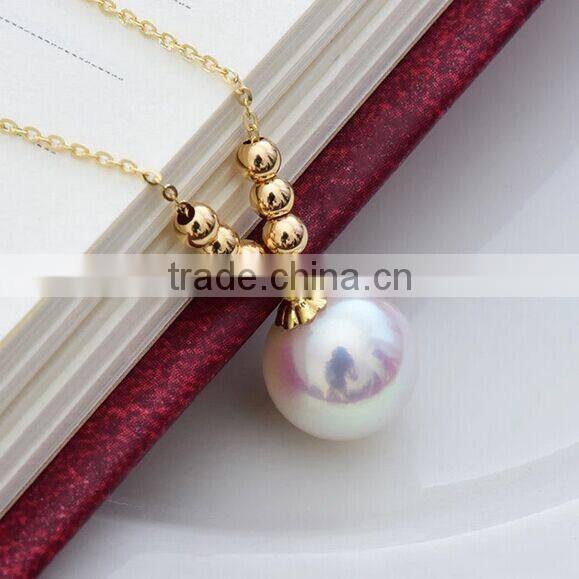 Akoya AAA round 18k gold white pearl pendant natural pearl pendant necklace